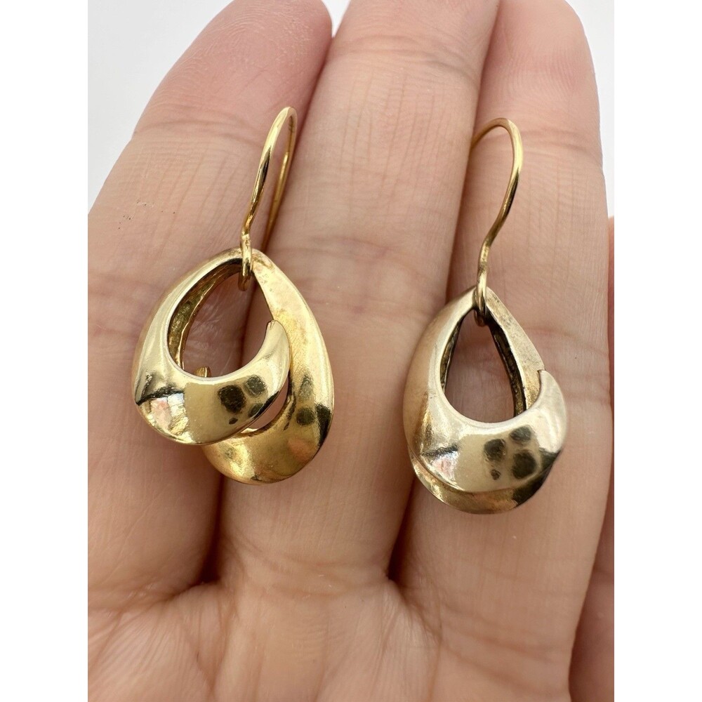 Signed Sterling Silver Gold Vermeil Teardrop Hook Earrings